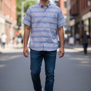 Vans Men's Casual Blue Striped Shirt